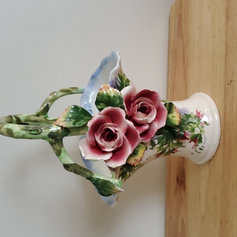 Vintage Made in Italy Floral Basket Vase